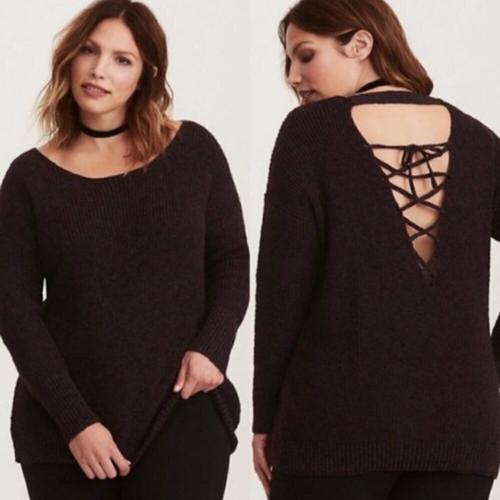Torrid Lace Up Open Lace up Back Scooped Neck Sweater 2x